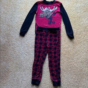 Cuddl Duds Kids Moose Pajama Set - Burgundy and Black